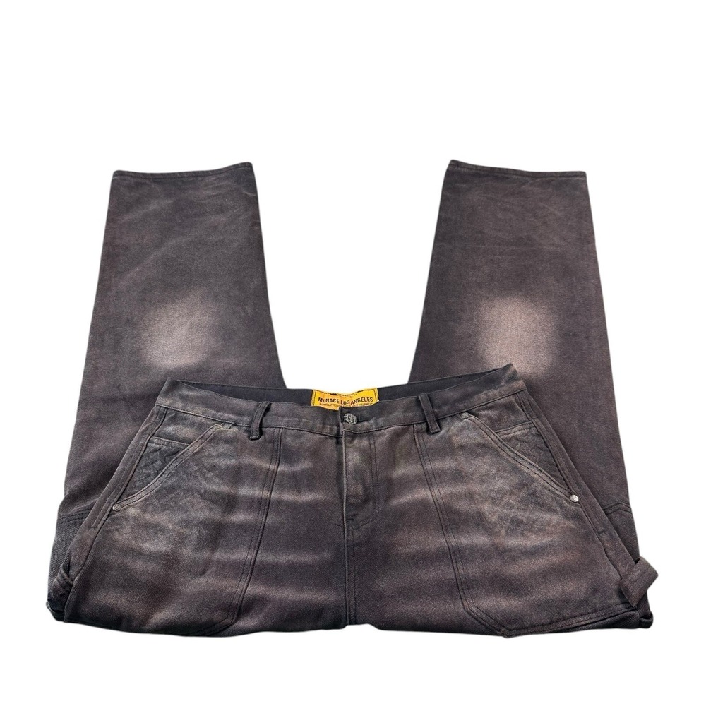 Menace Los Angeles Black Brown Heavy Canvas Double Knee Y2K Carpenter Jeans 38